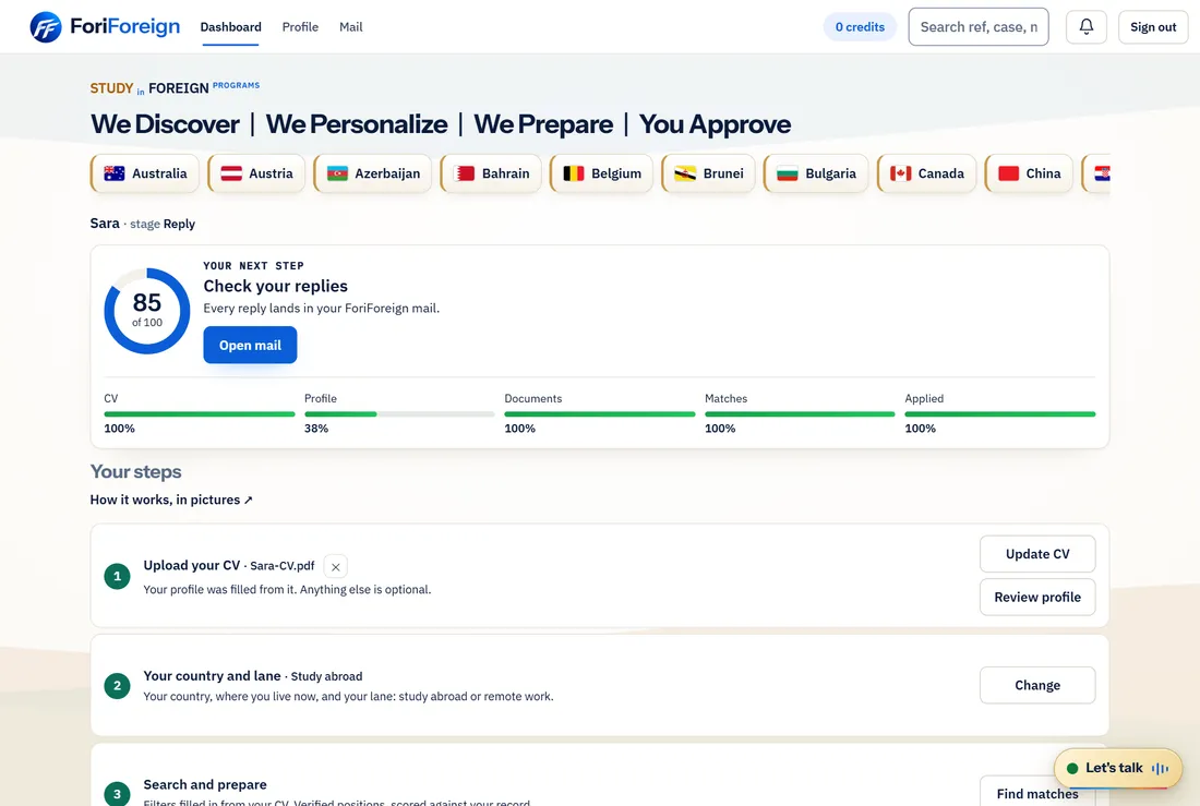 The dashboard: your next step and your progress