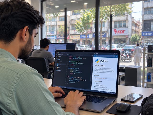 A person working on a laptop at home